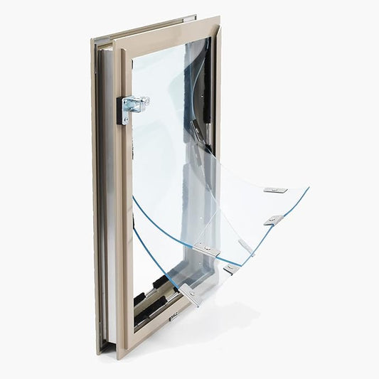 Door Model | Cat & Dog Doors | Energy Efficient Double Vinyl Flaps | Locking Security Cover | Skilled Install Required | Heavy Frame of Extruded Aluminum | Steel Reinforced Corners | Hale Pet Door