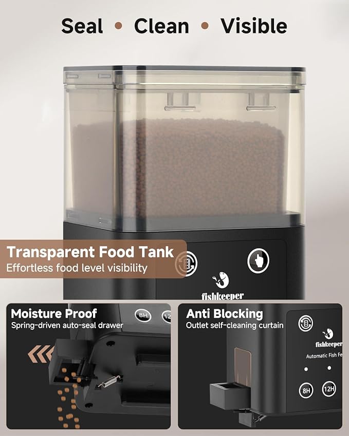 fishkeeper Automatic Fish Feeder for Aquarium - 320ML Large Capacity Adjustable Fish Feeder Automatic Dispenser with Timer for Vacation, Weekend or Daily Use, Three Fixed Methods