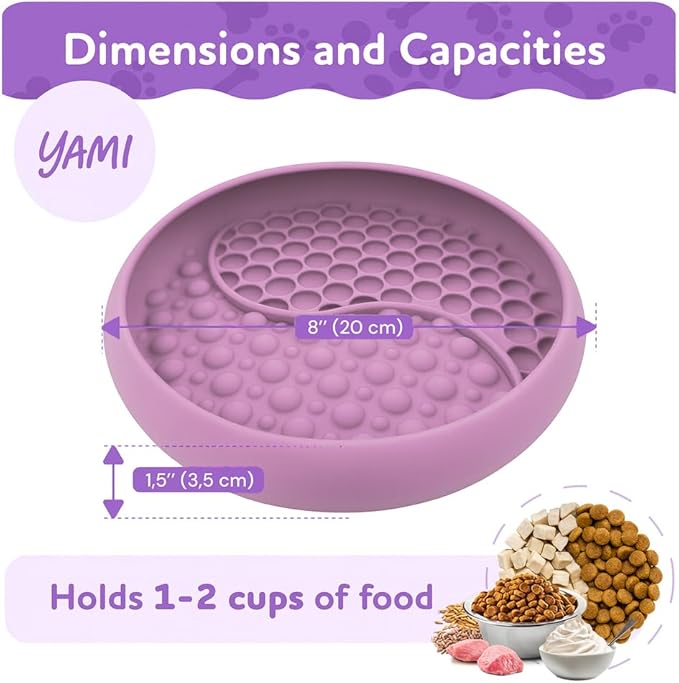YAMI Bowl Lick Mat for Dogs & Cats, Slow Feeder Bowls, Cat Slow Feeder, Dog Enrichment Toys with Suction Cup for Anxiety Relief, Food-Grade Silicone, Dishwasher Fit, for All Breed (Light Pink)