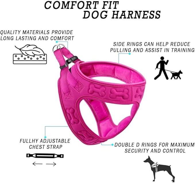 Comfort fit Step-in Dog & Puppy Harness Comfortable All Weather Dog Vest Harness: Adjustable Soft Padded Easy to Put-on for Small Medium-Sized Dogs Extra Comfort with Inside Velvet Plush