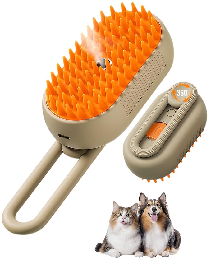 2026 New Pet Steam Brush, Cat Steam Brush for Shedding & Deshedding - 3-in-1 USB Rechargeable Pet Hair Removal Comb with Water Tank, for Indoor Long/Short Haired Cats & Dogs (milky coffee)