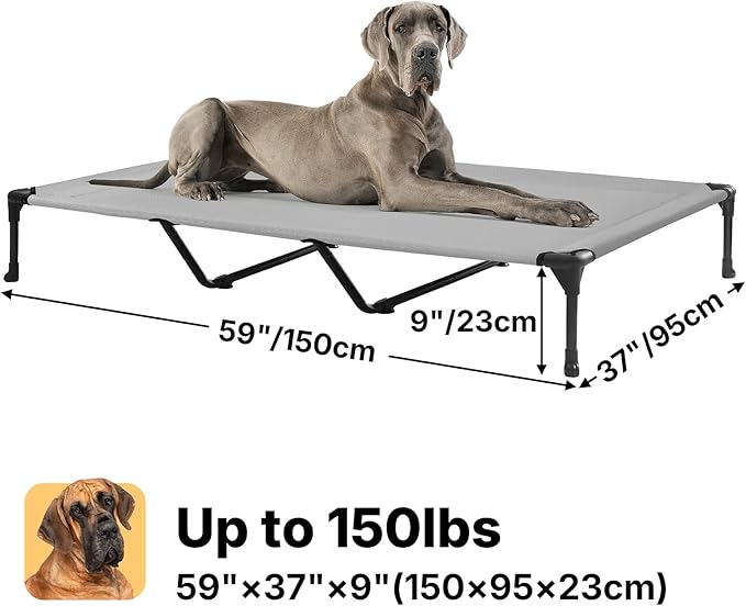 Veehoo Outdoor Elevated Dog Bed Large Sized Dogs, XXL Cooling Raised Dog Cots Beds Training Platform Off Ground Hammock with Breathable Mesh, No-Slip Feet, 59"x37.5", Grey