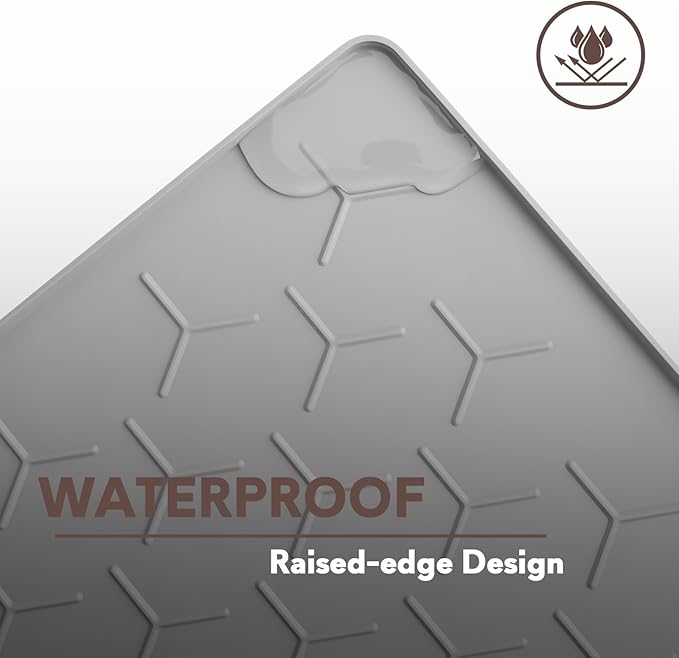 Cat Litter Box Mat, Silicone Kitty Litter Mat, 24" X 16" Waterproof Silicone Pad for Floor, Light Gray