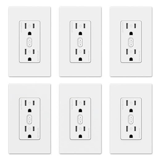 ELEGRP Smart Plug, Smart in-Wall Outlet Compatible with Alexa and Google Assistant, 2.4GHz Wi-Fi Smart Receptacle with Energy Monitoring, No Hub Required, UL Listed, White, 6 Pack