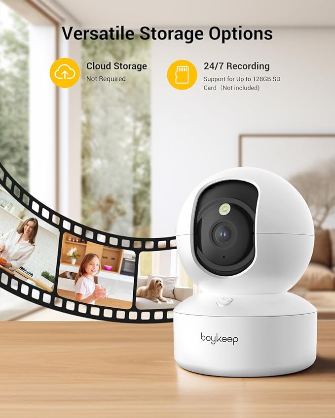 BoyKeep 2K Pet Camera, Indoor Security Camera, 5G/2.4GHz WiFi Cameras for Baby Dog with Phone App, 360° Pan & Tilt, 2-Way Audio, Color Night Vision, New Version w/Cloud Storage (White-2 Pack)