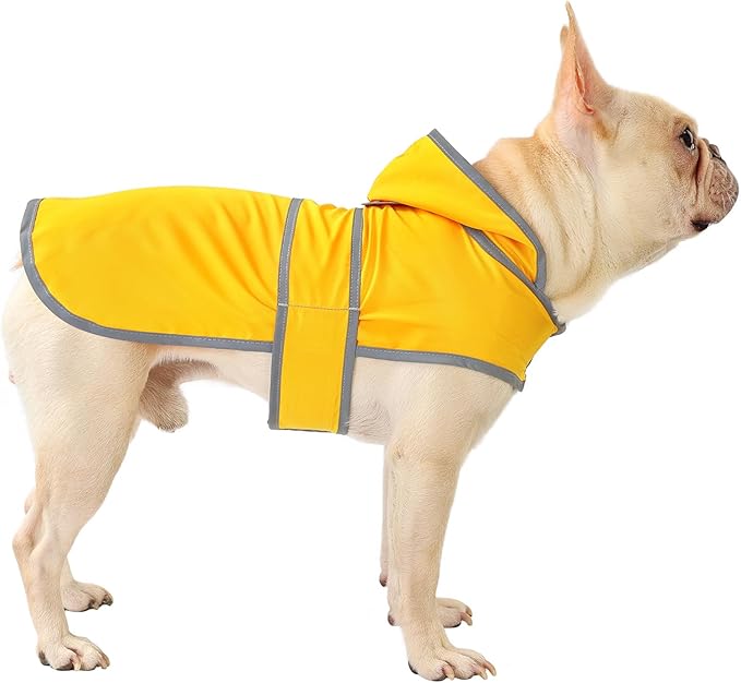 Dog Raincoats for Medium Dogs Waterproof Hooded Rain Jacket with Reflective Strips Leash Hole & Poncho Adjustable Fit (Yellow,M)