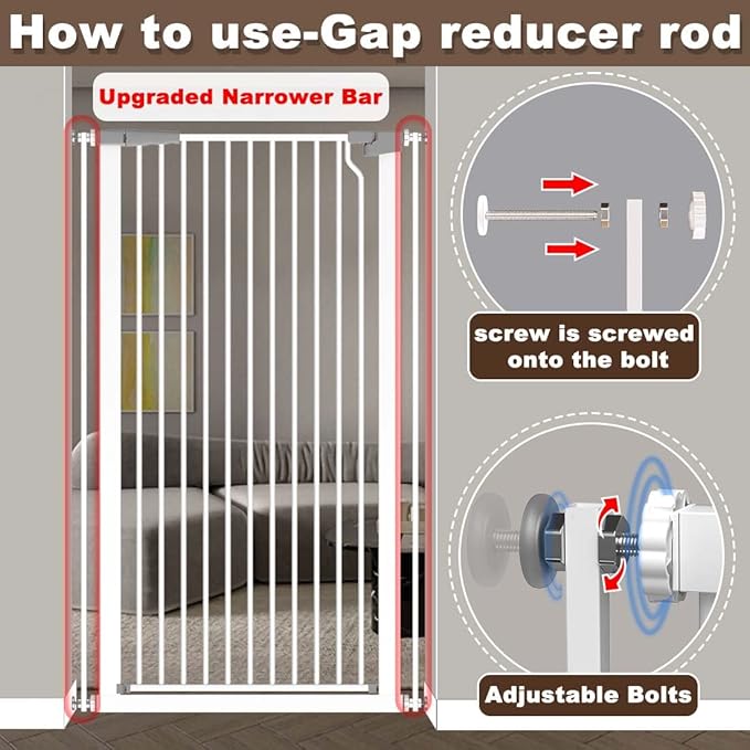 Fairy Baby 51.18" Extra Tall Pet Gate for Doorways, 48.5"-56.2" Extra Wide Long Baby Gate for Stairs, Metal Pressure-Mounted Walk-Through Dog Gate, Auto Close Safety Child Gate Indoor Use, White