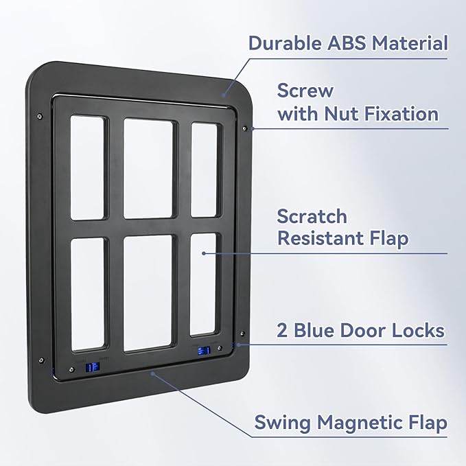NAMSAN Cat Screen Door, Flap Opening 8.3 x 10.3 inches, Doggie Door for Screen Door, Window Cat Door Magnetic Self-Closing, Cat Door for Sliding Door, Lockable, Black