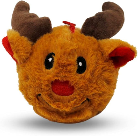 Flourish Pets 2 in 1 Christmas Multi-Layer Chew Toy for Active Dogs | Non-Toxic BPA Free Double Stitched Soft Fabric and Long-Lasting Dog Plush Toys (Reindeer 3.5")
