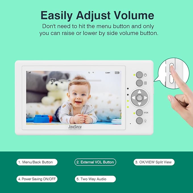 Baby Camera Monitor with 30 Hours Battery Life, Pan-Tilt-Zoom Video Baby Monitor with Camera and Audio 5 Inch Large Screen, No WiFi, Temperature Monitoring, 2 Way Talk Back, Power Saving
