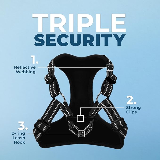 Best Pet Supplies Voyager Mesh Dog Breathable Harness Reflective Stitching, All Weather Adjustable for Walking Training, or Running - Heavy Duty & Durable, Harness (Black), XL