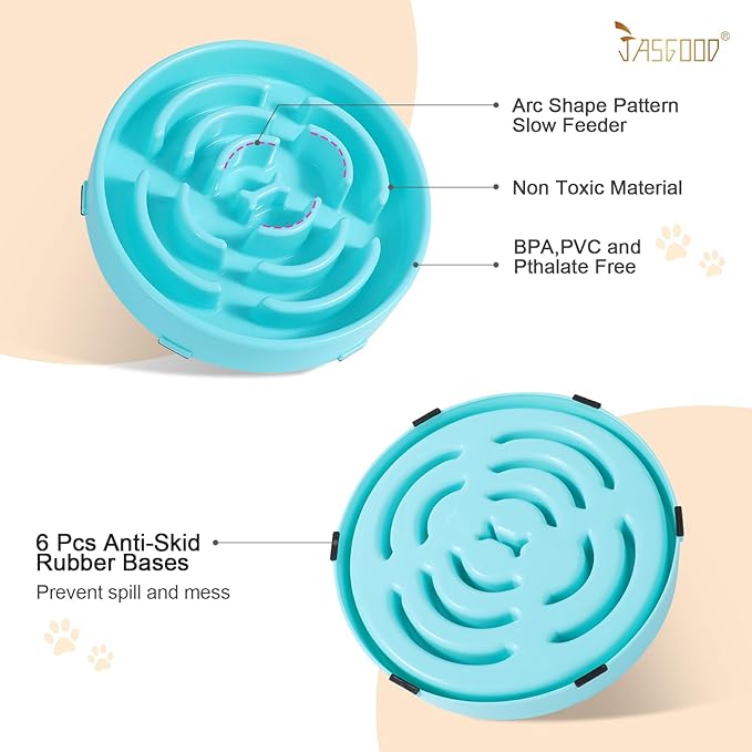 JASGOOD Sky Blue Large Slow Feeder Dog Puzzle Bowl - Slower Feeder, Anti-Choking, Interactive, Bloat Stop, Pet Slow Eating