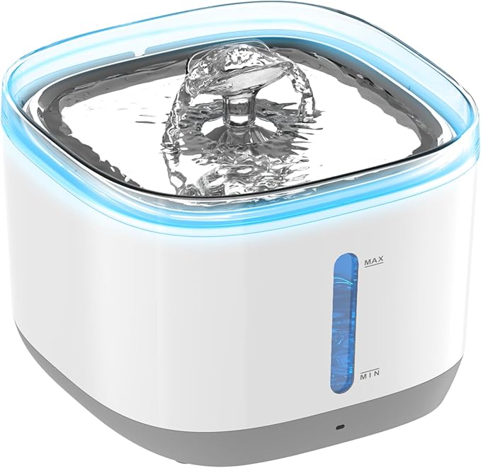 Cat Water Fountain, 100oz/3L Wireless Pet Water Fountain Battery Operated, Water Fountains for Cats Indoor with Motion Sensor, 5-Stage Filtration, Stainless Steel Tray, LED Light & BPA-Free