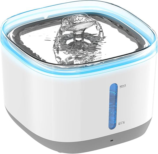 Cat Water Fountain, 100oz/3L Wireless Pet Water Fountain Battery Operated, Water Fountains for Cats Indoor with Motion Sensor, 5-Stage Filtration, Stainless Steel Tray, LED Light & BPA-Free