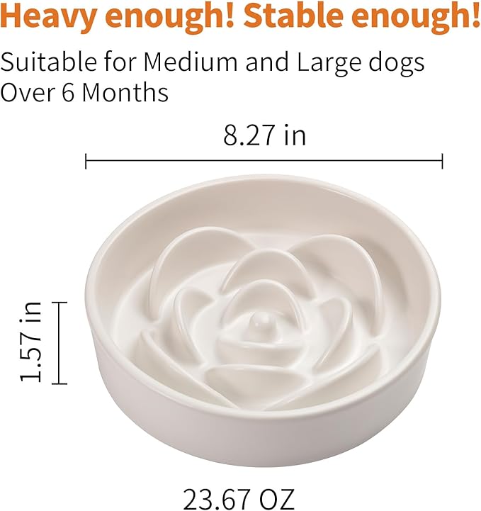 White Ceramic Slow Feeder Dog Bowl for Medium and Large Breed,Elevated/Raised 1.5 Cup 8.26 in Slow Feeding Bowl,Puzzle Dog Food Bowl for Fast Eater,Maze Dish for Fast Eater