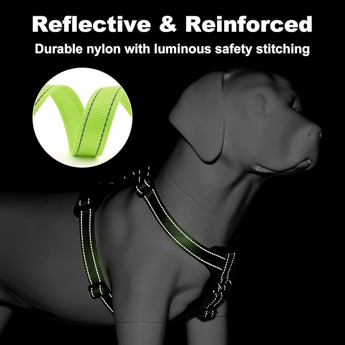 Plutus Pet Adjustable No Pull Dog Harness with Leather Accents, Heavy Duty Reflective Nylon Vest for Training, Hiking, Easy Walk Harness for Small, Medium, Large Dogs (Green, L)