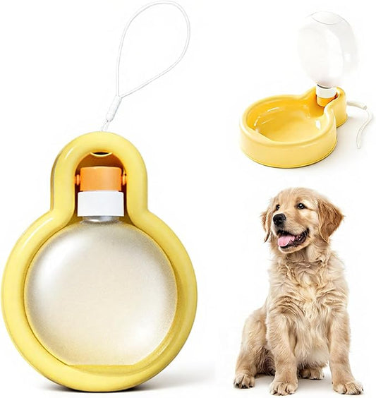 Water Dispenser for Dogs 12 Oz, Foldable Leak-Proof Travel Water Bottle, Automatic Gravity Dog Travel Accessories for Hiking Outdoors, Yellow