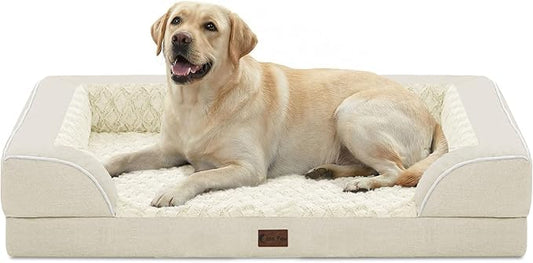 Orthopedic XL Dog Beds, Waterproof Memory Foam Big Pet Bed for Extra Large Sized Dogs 45x35Inch, Non-Slip Bottom and Egg-Crate Foam Dog Couch Bed with Washable Removable Cover, Beige