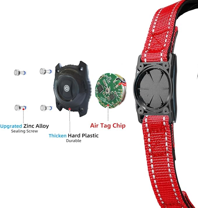 Tracking Collar for Dogs Waterproof Adjustable Air Tag Dog Collar Holder, Comfortable Dog Collars for Small Medium Large Dogs (Red, L)
