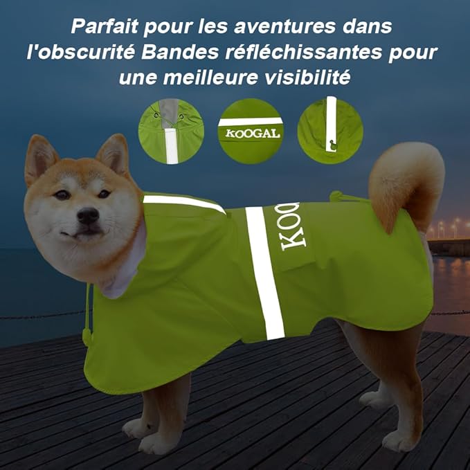 Dog Raincoat Apparel Poncho Waterproof Dog Clothes Pet Raincoat Jacket for Small to Medium Sized Dogs (Fluor-Yellow,2XL)