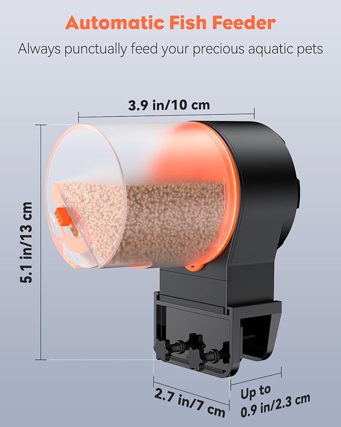 Pawfly Automatic Fish Feeder for Aquarium - Auto Vacation Timer Fish Food Dispenser for Pellets, Flakes & Strips, 100/200 ml Adjustable, Battery Operated (Battery Not Included)