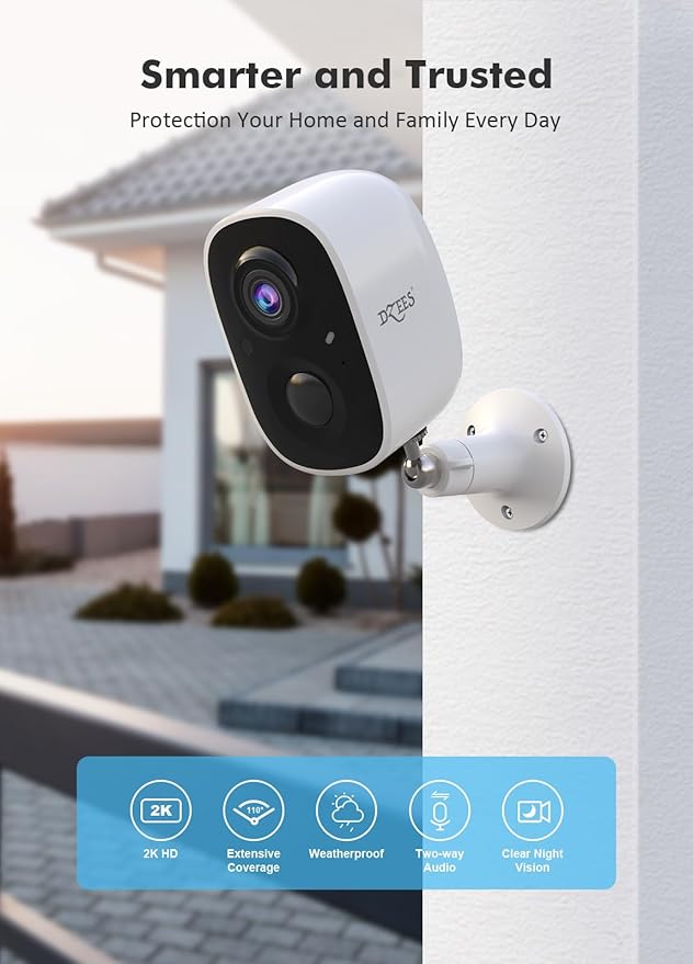 Dzees 2K Security Cameras Wireless Outdoor, Battery Powered AI Motion Detection Spotlight Siren Alarm WiFi Surveillance Indoor Home Camera, Color Night Vision, 2 Way Audio, SD/Cloud IP66, 4 Pack