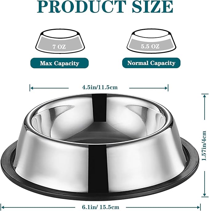 3Packs Cat-Bowls Cat Food Bowl - 4.5 Inch Non-Slip Stainless Steel Small Cats Wet Food Bowls 7 Oz Pet Feeding Bowl Whisker Fatigue Relief Cats Water Container for Kitten Puppy Small Dog