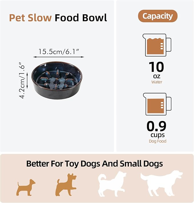 Ceramic 0.9 Cup Dog Bowl Slow Feeder, 6.1inch Slow Dog Food Bowl for Small Dog and Cat, Stop Bloat, Preventing Choking(Single Bowl, Starry Sky)