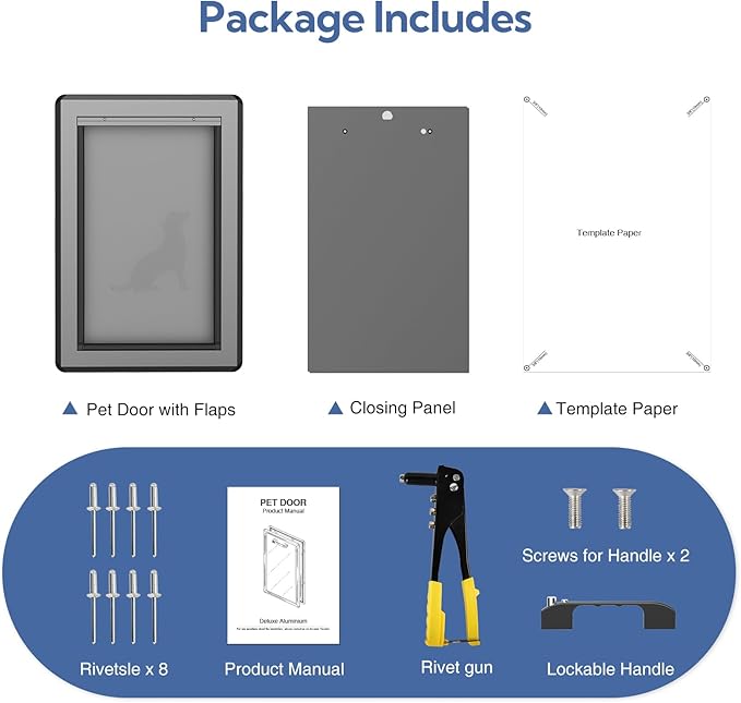 Dog Door for Exterior Door,Antirust & Heavy Duty Doggie Door,Aluminum Doggy Door with Two Flaps with Six Magnetic Strips, Pet Door (Black, Large)