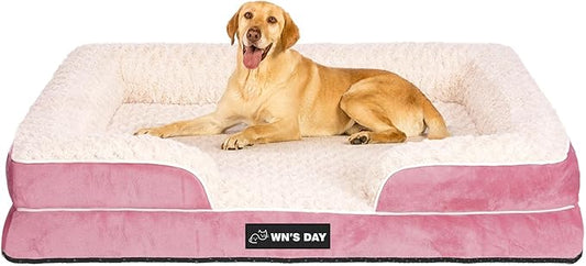 Orthopedic Dog Bed for Large Medium Sized, Washable Memory Foam Large Dog Bed, Durable Medium Pet Sofa with Removable Cover, Washable Waterproof Pet Couch Beds(Pink, XL)