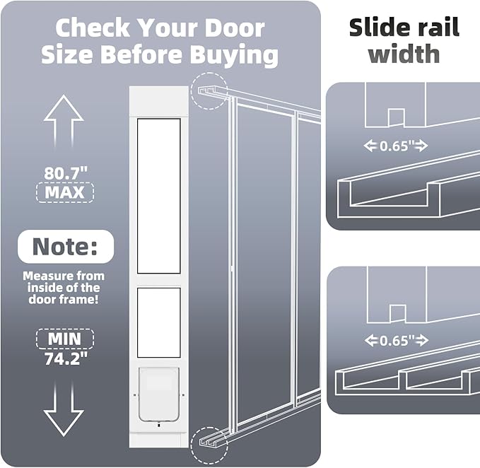 Dog Door for Sliding Glass Door with Magnetic Plastic Flat, Sliding Door Pet Doggie Door Insert with Lock, Adjustable Height No-Cut Required Doggy Door Access Renters, Apartments, Patio (White, S)