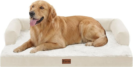 Orthopedic Dog Beds for Extra Large Dogs, Waterproof Egg Crate Foam XL Dog Bed with Sides 41x27Inch, Washable Big Dogs Couch Beds with Removable Cover and Nonskid Bottom, Beige