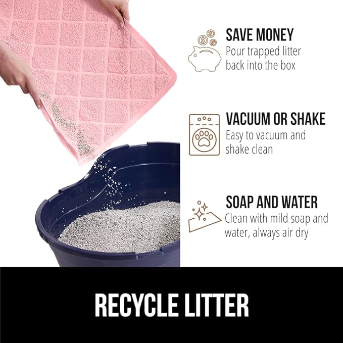GORILLA GRIP Cat Litter Box Mat, Water Resistant, US Designed Kitty Litter Trapping Mats, Easy to Clean, Scatter Control, Less Mess and Clean Floors, Kitten Supplies for Indoor Cats, 17x11 Light Pink