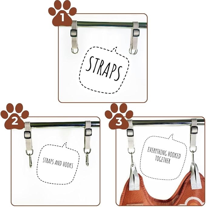 Paws n' Cradle Dog Grooming Hammock Harness for Dogs & Cats - Complete Kit with Adjustable Leg Fittings, Comb, Nail Clipper, File, Hook & Loop Strap, Adjustable Hanging Straps & Snap Hooks (Small)