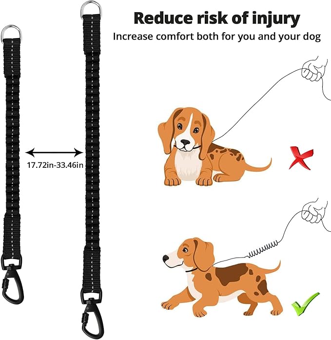 Rope Dog Leash 5 FT: Heavy Duty Leashes with Swivel Lockable Hook Reflective Threads Bungee and Padded Handle - Dog Lead for Large Small Medium Dogs Outside Walking Hiking Black