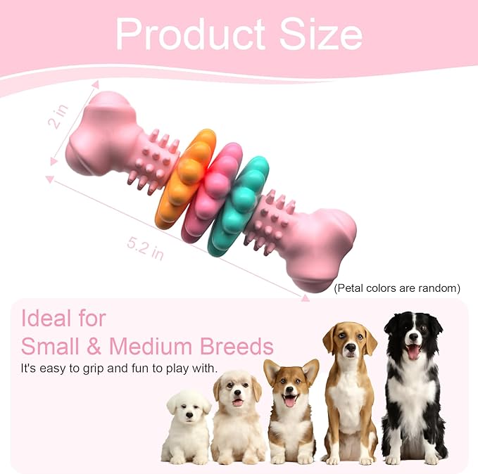 Puppy Chew Toys for Teething, Indestructible Dog Chew Toys for Aggressive Chewers - Small & Medium Breeds, Tough Rubber Bone Puppy Toys to Keep Them Busy & Relieve Anxiety