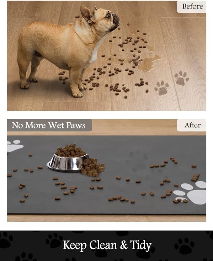 PADOOR Pet Feeding Mat-Absorbent Dog Mat for Food and Water Bowl-No Stains Quick Dry Water Dispenser Mat-Dog Accessories Pet Supplies-Bowl for Messy Drinkers（Darkgrey,17"x28"）