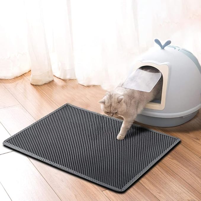 Large Cat Litter Box Mat: Easy Clean Kitty Litter Trapping Mat for Floor, Honeycomb Design Cat Box Pad (24 * 30in, grey, 2p)