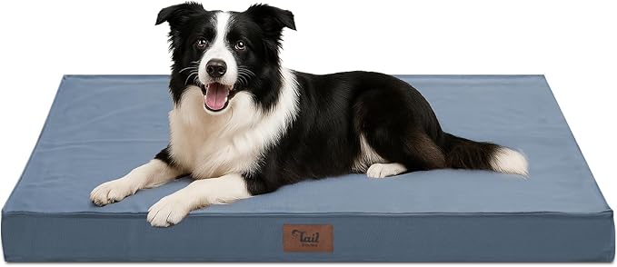 Outdoor Dog Bed for Medium Dogs, Waterproof Dog Crate Mat Orthopedic Egg Crate Foam Pet Bed with Washable Removable Oxford Cover, Blue