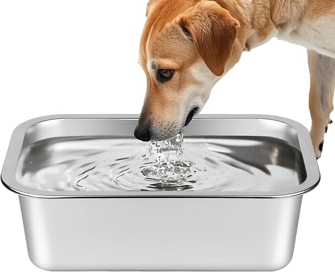 Ohtomber Stainless Steel 1.25 Gallons Large Dog Water Bowl, Metal Pet Dog Water & Food Bowl No Spilling, Outdoor Feeder Dish Plate for Cat, Big, Extra Large Pet
