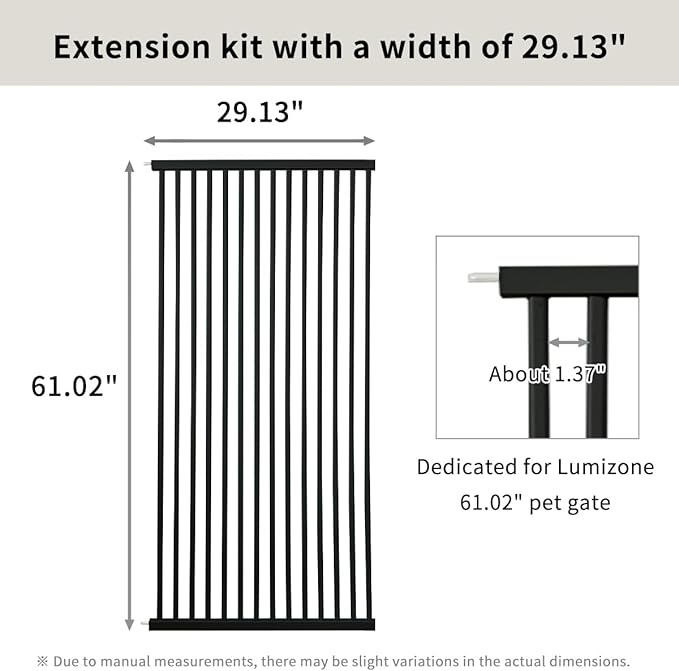 Lumizone Extra Tall Cat Gate Extension Kit 61.02" High Pressure Mounted 2025 New 29.52" Extra Wide 1.37" Gap No Drilling Tall Pet Gate for Dogs (Black, 61.02" H x 29.52" W, Extension)