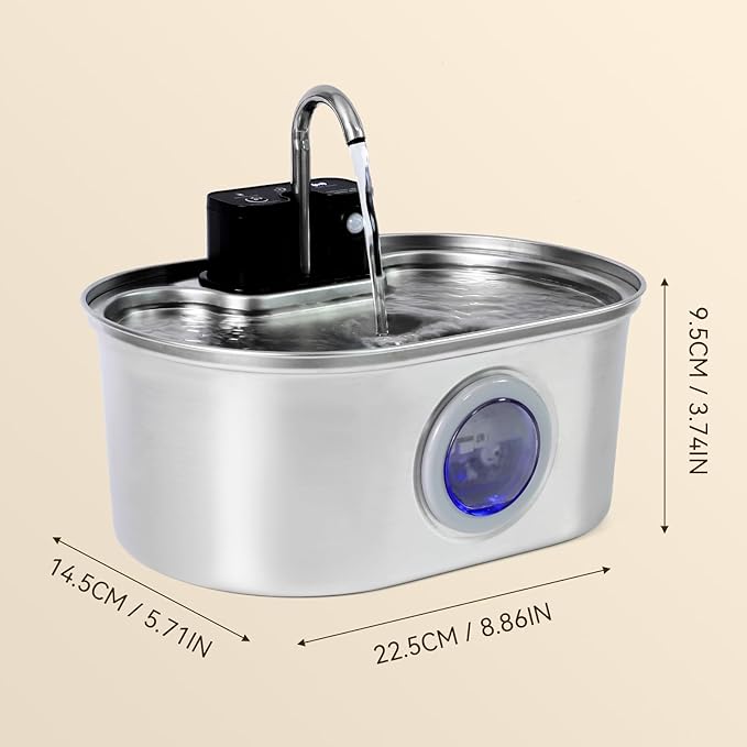 Cat Water Fountain Stainless Steel Wireless,4000mAh 30-Day Battery & Motion Sensor,108oz/3.2L Large Capacity,3-Stage Filtration, Ultra Quiet