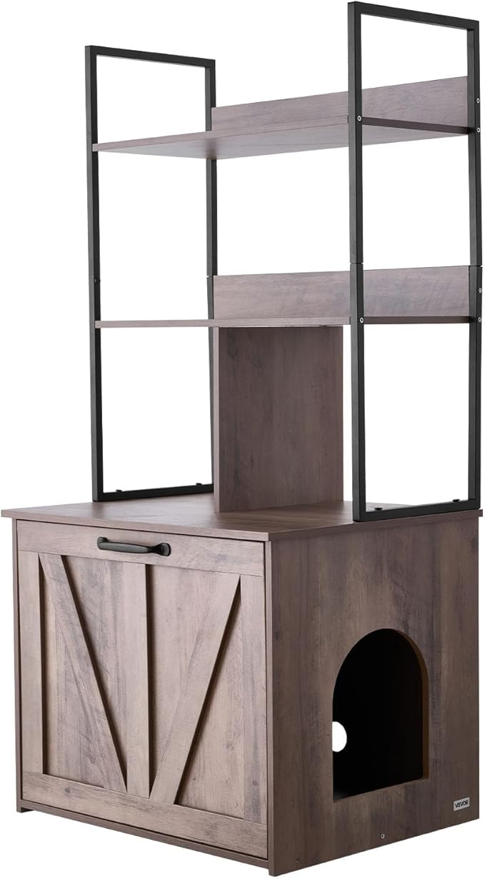 VEVOR Cat Litter Box Enclosure Furniture, 23.6 in Hidden Litter Box Cabinet with Storage Shelves, Modern Style, Waterproof Washroom Side Table Cat House, Fit Most of Litterbox, for Living Room
