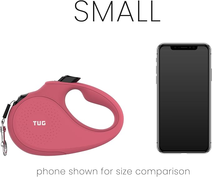TUG Monochrome 360° Tangle-Free Retractable Dog Leash | 16 ft Strong Nylon Tape (Small, Pink)