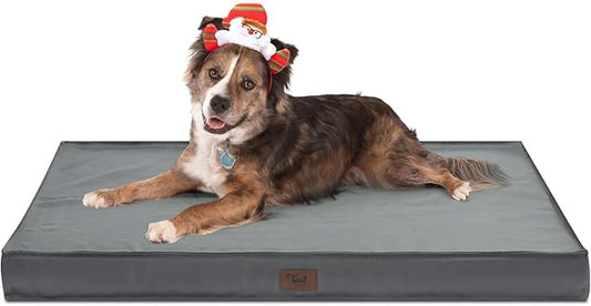 Outdoor Orthopedic Dog Bed, Waterproof Dog Bed for Large Dogs 36x27 Inch, Egg Crate Foam Pet Mat with Washable Removable Oxford Cooling Cover, Grey