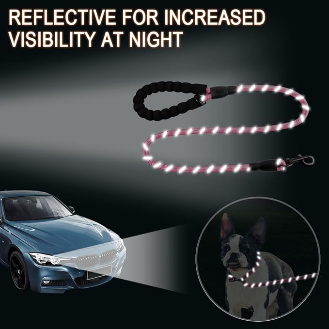 BARKBAY Dog Leashes for Large Dogs Heavy Duty Dog Leash 4/5/6 FT with Comfortable Padded Handle and Highly Reflective Threads for Medium Large Dogs Walking Training Running (4FT-1/2'',Pink)