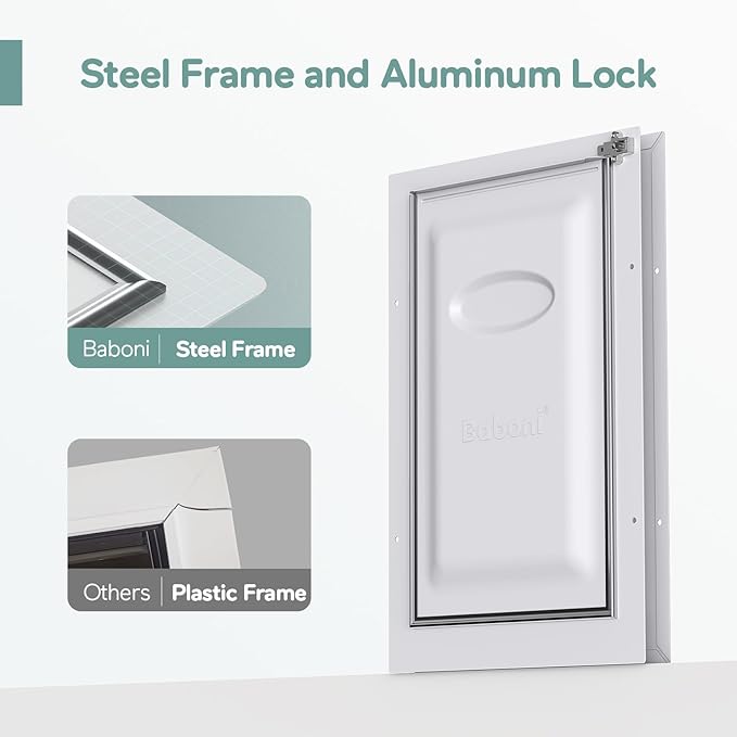 Baboni 3-Flaps Pet Door for Interior and Exterior Doors, Steel Frame and Telescoping Tunnel, Strong and Durable Dog Door (Pets Up to 100 Lb) -Large