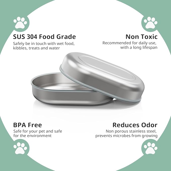 Stainless Steel Bowl for Automatic Microchip Cat Pet Feeder, Sealing Ring Design for Keeping Food Fresh and Reducing Odor, SUS 304, Easy to Clean, 2 Bowl & 1 Mat Set