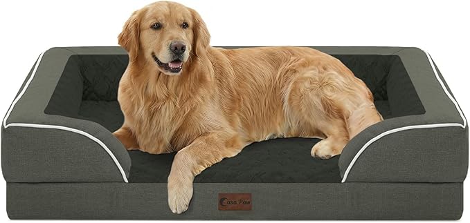 Orthopedic Dog Beds for Extra Large Sized Dogs, Waterproof Memory Foam XL Pet Bed with Sides 42x30Inch, Non-Slip and Egg-Crate Foam Big Dog Couch Bed with Removable Washable Cover, Dark Green