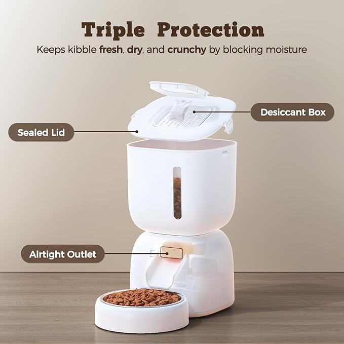Automatic Cat Feeder and Water Dispenser FW1, 3L Cat Food Dispenser with Locking Lid, Two-in-One Set Timed Dog Feeder for Cats and Puppies, Pet Feeder with Portion Control, 4 Daily Meals